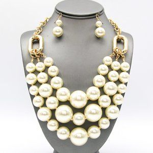 U1STNE1008 3-Strand Layered Pearl Necklace Set